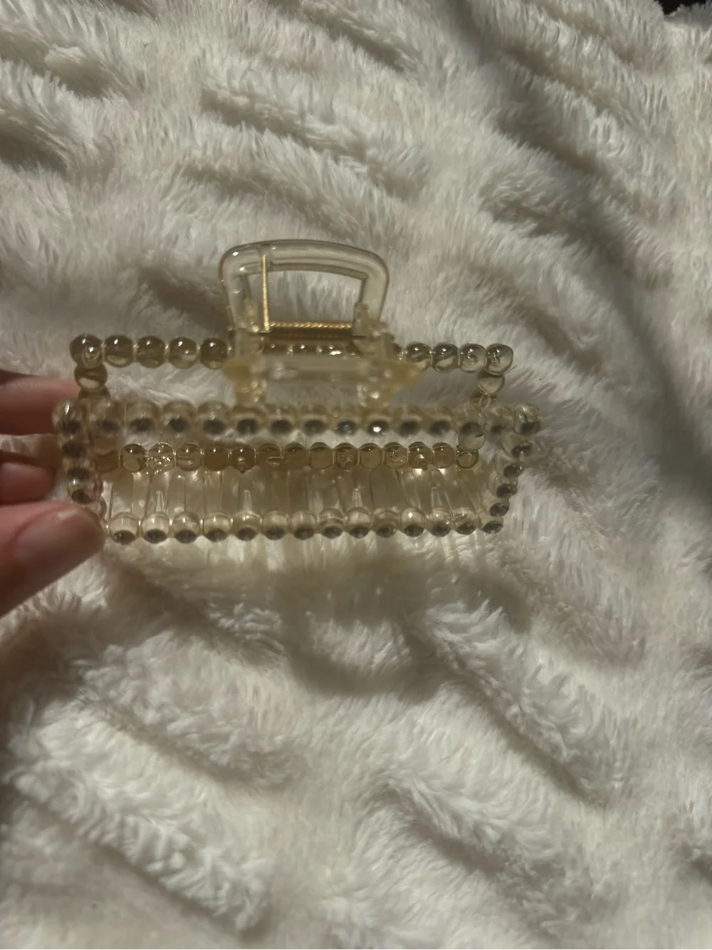 Rhinestone Rectangular Claw Hair Clip Clear Champagne Statement Barrette